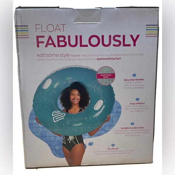 JUSTICE Glitter tube pool float with Grab Handles 39” inches inflated Ages 6+ - Picture 9 of 10